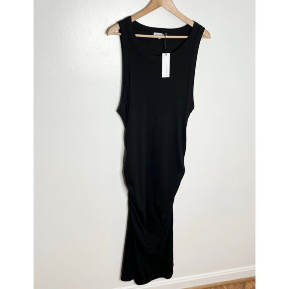 Michael Stars Womens Wren Midi Dress 3X Black Ribbed Side Slit Comfort Casual - Picture 3 of 11